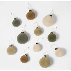 Set of 11 Velvet Christmas Ornaments Green/Neutral/Cream -Threshold Studio McGee